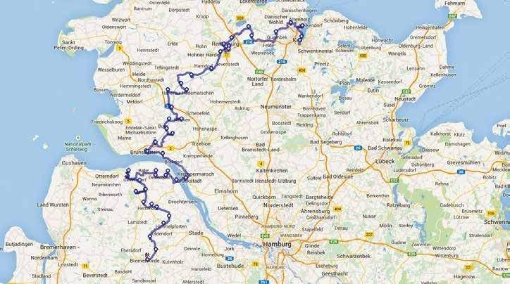 Die zurückgelegte Strecke über die Deutsche Fährstraße.
